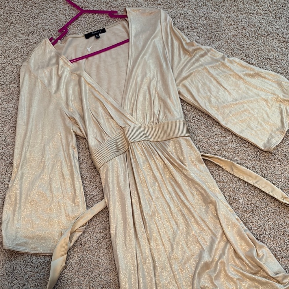 Vintage Elegant Gold Wrap Dress